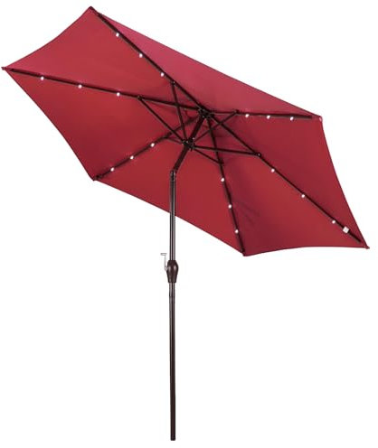 RELAX4LIFE Ombrellone da Giardino 3m/2,7m/2,3m con Luci LED, da Esterno per Protezione Solare, Parasole per Terrazza, Balcone, Spiaggia (Bordeaux-3M)