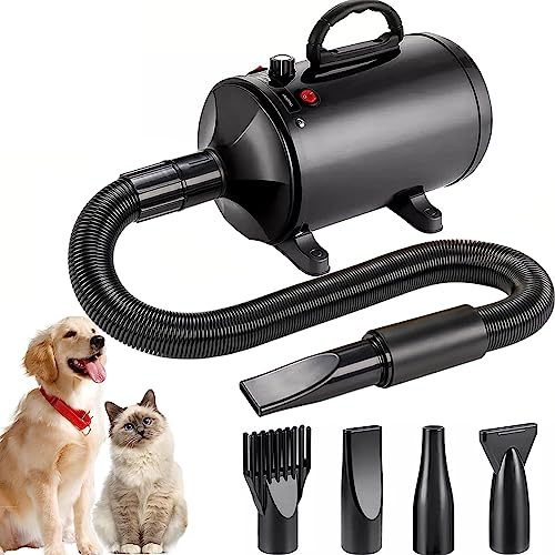 AHWOiHS Dog Hair Dryer Pet Dog Blaster Dryer Dog Grooming Gryer 2800W Low Noise Temperature Heater with 4 Different Nozzles (Black)