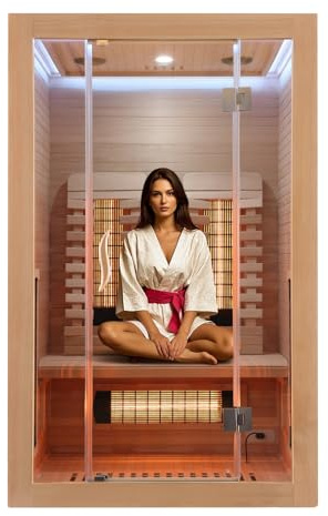 SANOTECHNIK Infrarotkabine MALMÖ 2 – 2 Personen Infrarotsauna 120×105×190cm | 6 Vollspektrum-Strahler + 2 Carbon-Platten, LED-Farblicht, Bluetooth-MP3, 8mm ESG-Glas – Art.Nr.: SB10120