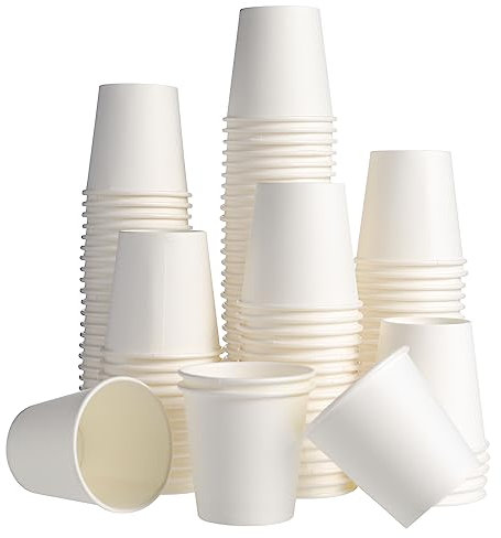 FRIUSATE 150 Pcs Disposable Small Paper Cups 2.5 OZ White Craft Paper Cups for Coffee Water Tea Juice Beer