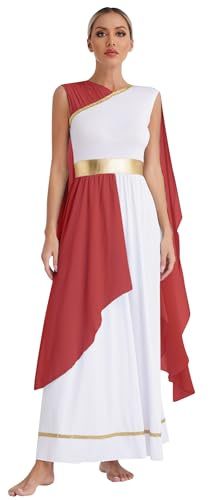 TiaoBug Disfraz de Diosa Romana para Mujer Vestido Largo Blanco Disfraces Carnaval Históricos Antigua Grecia Disfraces de Cosplay Carnaval Halloween borgoña XL
