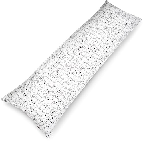 PinkZebra Seitenschläferkissen Bezug 40 x120 cm aus 100% Baumwolle, Kissenbezug für Kinder & Erwachsene, Kissenhülle mit Reißverschluss, Öko-tex Standard 100, Katzen Weiß