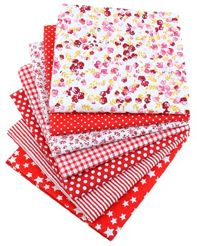 LPAMABA 7 Piezas 50x75cm Diseño de Retales Algodón Telas para Patchwork Retales de Tela Costura Tejido Patchwork para DIY Manualidades Decoración de Costura Artesanal (7PCS*rojo)