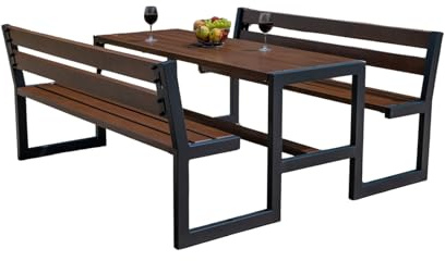Rattanland®, panca da giardino con tavolo, tavolo da giardino con due panche da giardino, set da giardino in legno, set da tavolo da birra, tavolo da giardino, tavolo da picnic, panca da birra, gruppo