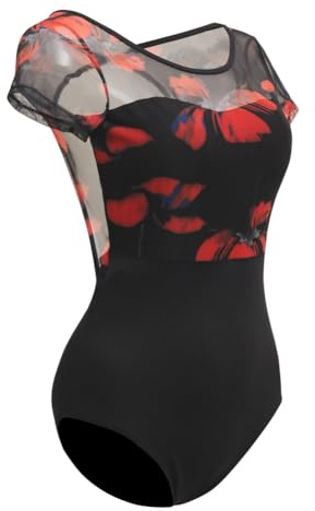 ROYAL SMEELA Sexy druck ballett trikot damen ballett tanztrikot frauen kurzarm ballett body erwachsene ballerina body damen ballettbody mit bh bedruckt tanz body für damen Rückenlos ballett tanzbody