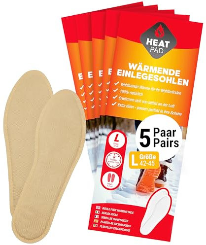 Tool & Tree Sohlenwärmer - Füßwärmer 5er Set Größe L (42-45) - Wärmesohlen für Schuhe - Schutz gegen kalte Füße - Wärmepads für Wandern & Camping - Fusswärmer Einlegesohlen - Extra dünn