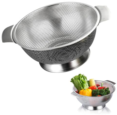 Duoleimi Colador de Pasta de Acero Inoxidable, colador de Cocina con Asas y Agujeros Finos para escurrir rápidamente Pasta, Verduras y Mucho más - Apto para lavavajillas y Resistente al óxido.