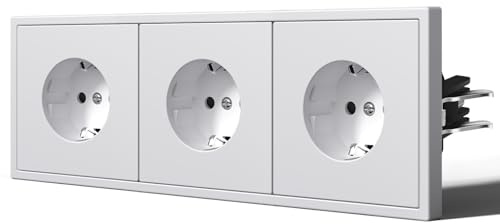 BSEED Enchufe de Pared con Garfio,Mate Enchufes Empotrable Estándar,Seguridad Infantil,Fácil Instalación,C-Series,3 Enchufes,220mm Blanco