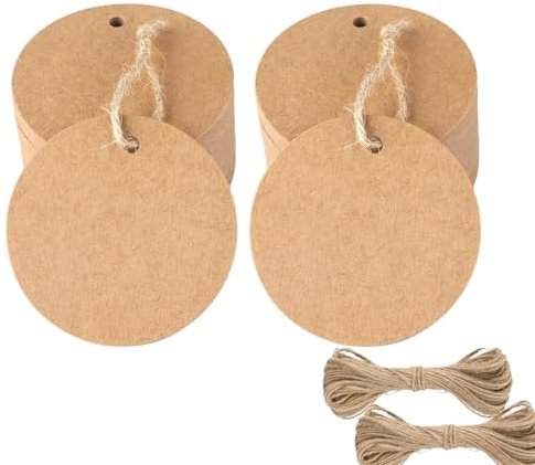 Round Kraft Paper Gift Tags, 100pcs Kraft Paper Labels 5CM Round Brown Tags with Jute Twine, Perfect Hang Tag for Art and Craft Project