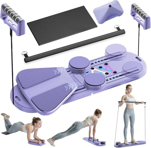 6-in-1 Pilates Reformer Board, Faltbares Pilates Set, Heimtrainingsgerät für Core-Übungen, Schwarz Multifunktionales Bauchmuskeltrainingsboard mit Multi-Functional Ab Exercise Board (Lila staz)