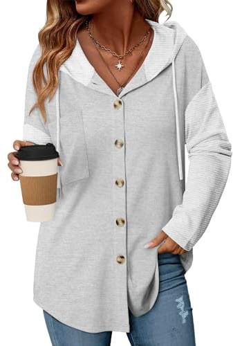 CHICZONE Women Oversized Hoodie Pullover Long Sleeve Lightweight Button Sweatshirt with Pocket