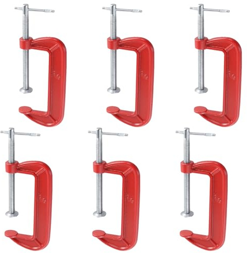 LEXININ 6 Pcs 4 Inch G Clamp, Jaw Opening 105mm Red Cast Iron C Clamps for Woodworking Welding Building