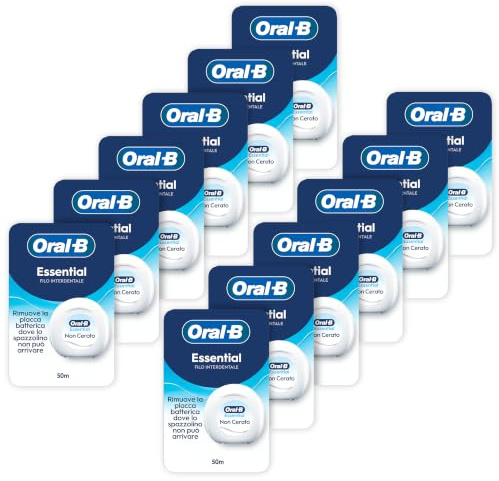 Oral-B Filo Interdentale Non Cerato, Essential Floss, Neutro 12x50m | Rimuove la Placca - Non Cerato per Spazi Stretti - Resistente allo Sfilacciamento - Sapore Neutro Confezione da 12x50m