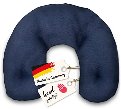Asigo® Nackenkissen mit Kirschkernen - Marineblau | Kirschkernkissen und Nackenhörnchen in Einem | Wärmekissen für Schulter und Nacken | 35 x 38 cm | Made in Germany | Marine Blau | Nackenwärmer