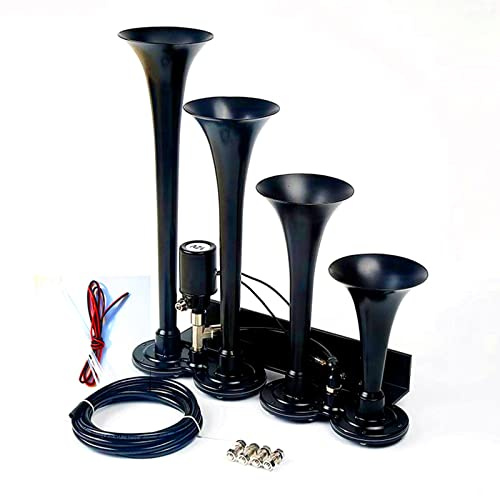 YIYDA klaxon électrique vanne électrovanne contrôle électrique Corne à air étanche Quatre Tubes Noir approprié pour Tout 12V 24V Camion Camion Voiture Bateau Voiture