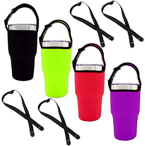 TuNan Set of 4 Tumbler 30oz Carrier Holder Pouch with Shoulder Strap, Fit for YETI, Rtic, Atlin, Ozark Trail, Rambler 30 oz Insulated Tumbler Coffee Cup, Neoprene Sleeve with Carrying Handle