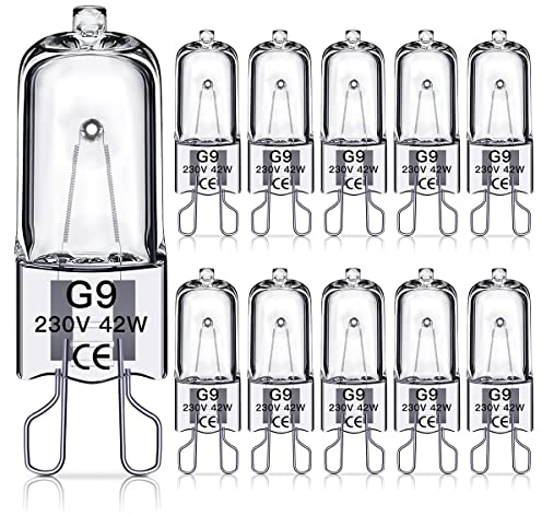 SILKIT G9 Halogen Light Bulbs 42W, Dimmable G9 Capsule Bulbs, Warm White 2800K, Flicker Free, 10 Pack