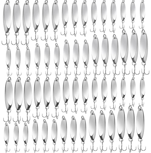 HESTYA 20 Pieces Fishing Lures Spoons Fishing Metal Saltwater Treble Trout Lures Hard Metal Spinner Baits 5 Sizes Casting Spoon Hooks for Salmon Bass (Silver)