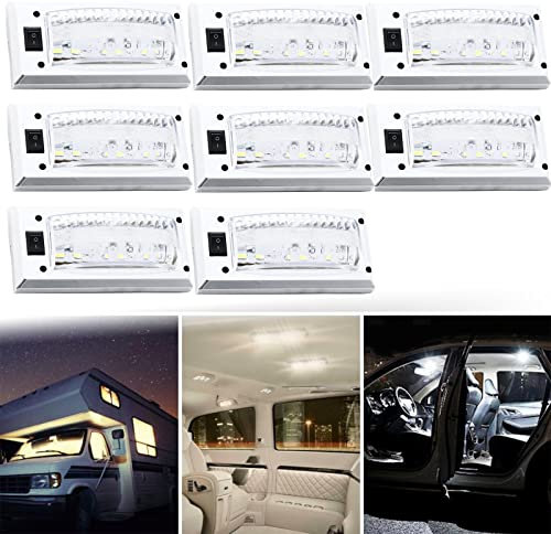 Auto Kofferraum Lichte LED Nachtlicht Deckenleuchte Leselampe, KFZ Innenraumbeleuchtung 12 LEDs 12V-24V Weiß Lampe mit EIN/AUS Schalter für Auto Wohnmobile LKW Van Universal Beleuchtung (8 Stück)