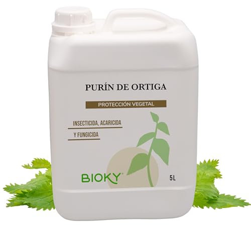 Bioky® Purín de Ortiga Concentrado para Plantas 5L - Acción Fungicida, Insecticida y Acaricida - Dosis 15-30ml/L - Corrector de Carencias Hierro (Clorosis Férrica) - Control de Plagas y Hongos (5L)