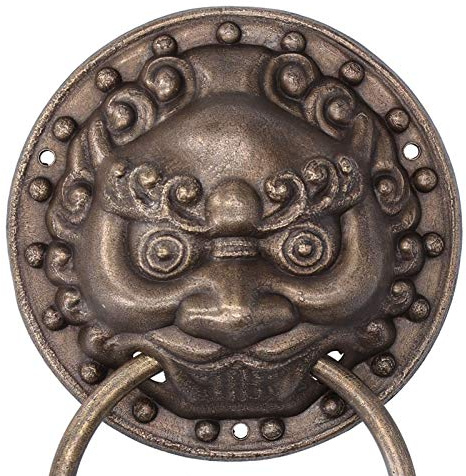 Antiker Bronze Löwen Türgriff, 14 x 9,8 cm Runde Chinesischer Klassischer Löwenkopf Türklopfer Retro Messing Tür Griffe für Doppeltür, Holztür, Innenhof, Heimdekoration