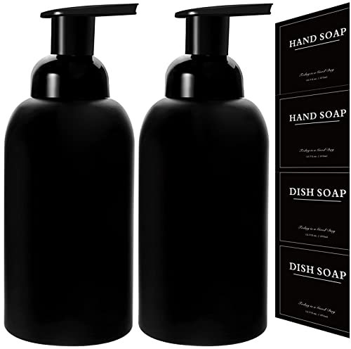 rejomiik 2 Pack Foaming Soap Dispenser Thick Glass Foam Hand Soap Dispenser for Bathroom or Kitchen Sink, 13 oz Pump Bottles for Hand soap, Body Wash, Matte Black