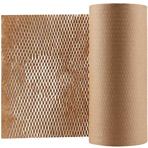 MUKLEI 30 cm x 100 m förpackningspapper med vaxkaka, 30 tum x 328 fot vaxkakedämpande papper, vaxkakedämpande omslagspapper rulle brunt perforerat omslagspapper kit för förpackning, frakt, flytthus