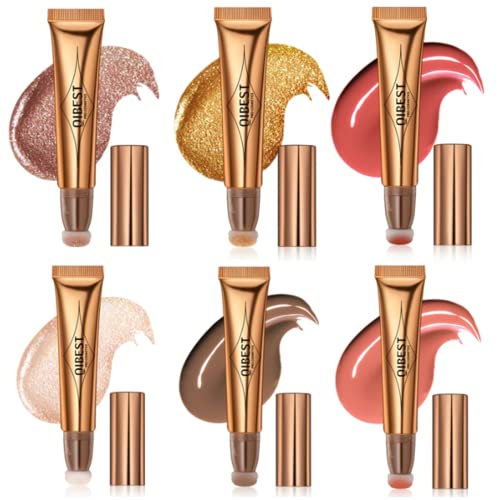 Flüssige Kontur Beauty Wand, Gesichts Highlighter und Bronze Stick mit Kissen Applicator befestigt, Schimmer lange anhaltende seidige Creme Gesicht Highlighter Bronze Make-up Stick (#A Set)