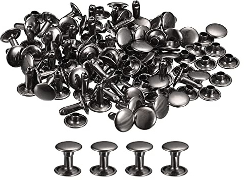 sourcing map 100 Sets Leather Rivets, 9mm Double Cap Rivets 10mm Height Metal Studs Rivet for Leather Craft Repair DIY Purse Belts Bags Shoes, Gun-Black