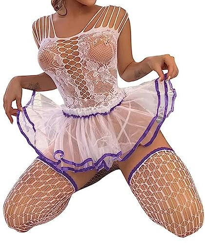 FRESQA Sexy mujer transparente blanco vestido de novia juego de rol disfraz damas caliente sexy lencería colegiala cosplay conjunto erótico pijamas