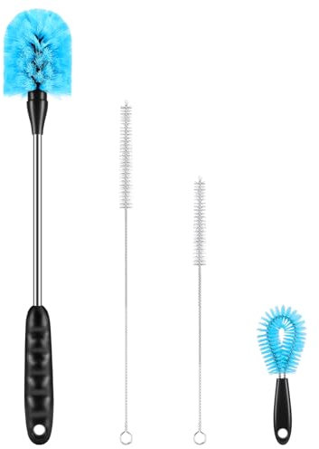 UNIFUN Water Bottle Brush Set, Long Handle 4-in-1 Stainless Steel Water Bottle Scrubbing Brush, Cleaning for Narrow Neck Bottles, Sport Bottles, Baby Bottles, Coffee Mugs, Tumblers, Flask(Short Size)