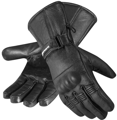 WESTWOOD FOX Motorbike gloves Thinsulate Thermal Motorcycle Leather Gloves Waterproof Winter Summer, mens gloves. (Jet Black, XL)