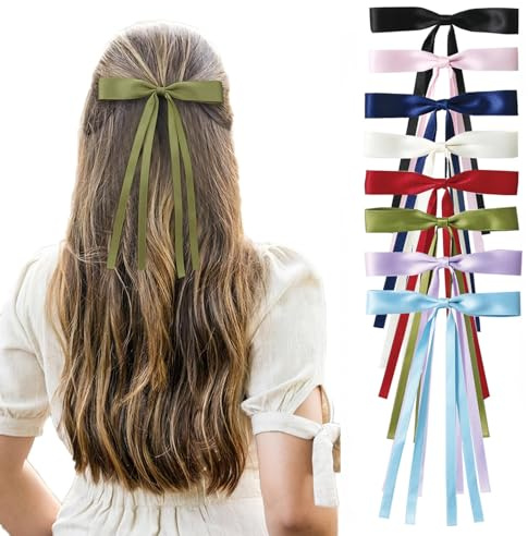8 Pcs Hair Ribbon Colorful Hair Bows for Women Barrettes Clips