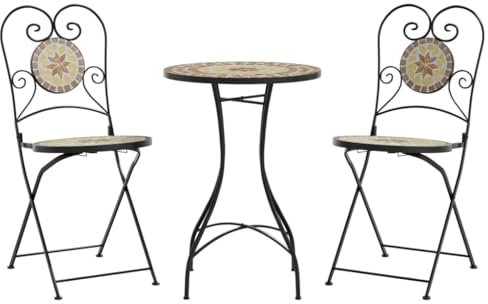 vidaXL Mosaikbord terrakotta och vit järn och keramik, café möbler, cafégrupper, trädgårdsgrupper, cafégrupp, trädgårdsgrupp, trädgårdsmöbler
