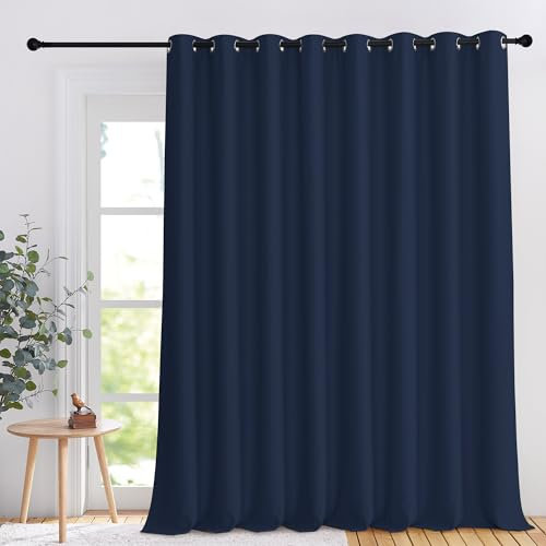 NICETOWN Sliding Glass Door Curtain 108 inches Long, Grommet Thermal Insulated Blackout Patio Door Curtain Extra Wide Room Divider for Bedroom/Pergola, Navy Blue, W120 x L108, 1 Panel