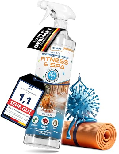 Geruchlos Yogamatte Reiniger Desinfektionsspray Qindoo für Faszienrolle, Yoga Block, Pilates Rolle, Turnmatten, Gymnastikball, Fitnessbänder, Yogamatten Reinigungsspray (1 Liter)