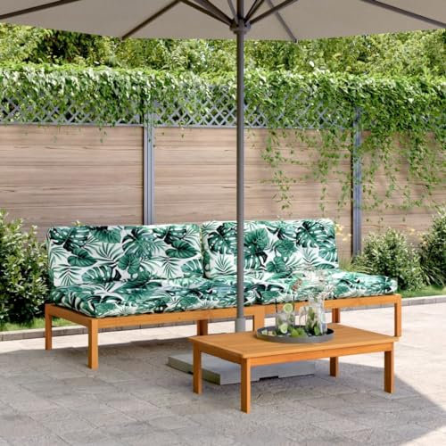 ChicAbode Garten-Mittelsofas aus Paletten mit Kissen 2 STK. Akazie nholz Blattmuster Sofa-Mittelteil (2 STK.) Braun