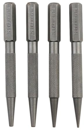 Opatiny 4-Piece Center Punch and Nail Punch Set for Machinery Manufacturing and Maintenance, Alloy Steel, 0.8mm/1.6mm/2.4mm/3.2mm Sizes