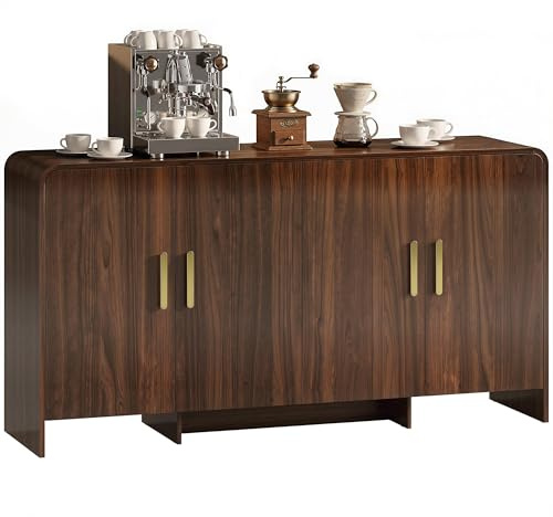 HOMCOM Sideboard, Küchenschrank mit 4 Türen, Aufbewahrungsschrank mit Soft-Close-Funktion, TV-Schrank für Fernseher bis 72 Zoll, für Wohnzimmer Küche 152 x 40 x 80 cm Walnussbraun