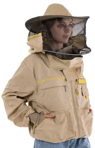 KADAX Imkerjacke mit Hut, Größe XXL, Imkerbluse aus Polyester und Baumwolle, Imker Jacke mit abnehmbarem Imkerhut und Schleier, Imkeranzug mit Reißverschluss