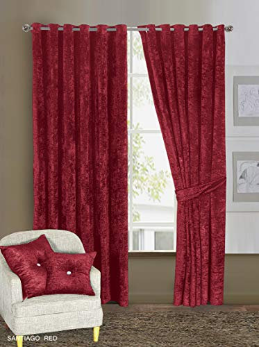 Curtain Pair Heavy Crushed Fully Lined Ring Top Eyelet Pair Tiebacks 90x54 Red