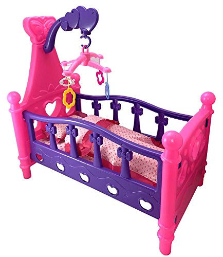 TikTakToo Großes Puppenbett mit Kissen + Decke Karussell 3in1 Kinder Puppenwiege Bettwäsche ohne Puppe Puppenmöbel Puppenzubehör