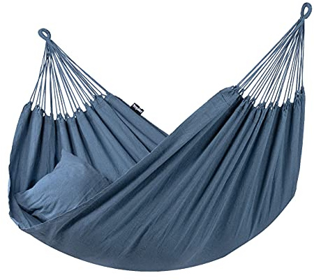 Tropilex Südamerikanische Hängematte Doppel | Handgefertigt | Fairtrade | 7'Organic' Jeans | Flexibel & Belastbar | Perfekt für den Garten, Camping und auf Reisen geeignet