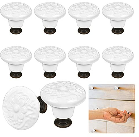 Charshiu 12 Pcs Boutons de Porte Céramique, Boutons de Tiroir 34mm, Boutons de Meuble en Céramique Style Vintage Fleuri Avec Vis Pour Commode,Placard,Armoire,Salle de Bain,Cuisine