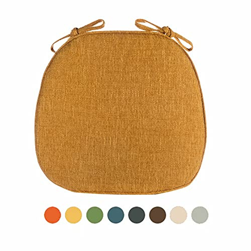 Yadlan Chair Pads for Dining Chairs Set of 4 with Ties, Seat Cushions for Kitchen Chairs Farmhouse, Dining Room Chair Cushions Non Slip, Thick Washable Chair Cushion Pads Yellow