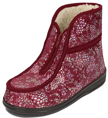 BAWAL Damvarma Inomhusskor med Fårullsfoder hög Skaft Polyuretansula Blommigt Mönster 36-41 EU (Burgundy röd, eu_footwear_size_system, adult, numeric, medium, numeric_37)