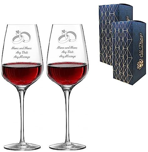 Personalised Engraved Set of Two Sublym Wine Glasses, Wedding Rings Design, Gift Boxed, 15.8oz/450ml Glasses, Anniversary or Wedding Gift, Engraved in The UK