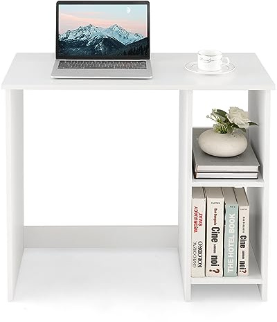 CASART Compact Computer Desk, 80 x 40cm Small Writing Desk with Storage Shelves, Space-saving Home Office Laptop Workstation for Small Space, Bedroom, Study and Living Room