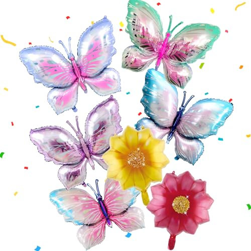 7 Stück Schmetterling Deko Geburtstag Schmetterling Luftballon Schmetterling Ballon Ballon Geburtstag Blumen Ballo Geeignet für Geburtstagsdekorationen Gartenpartys Hochzeitsempfänge usw