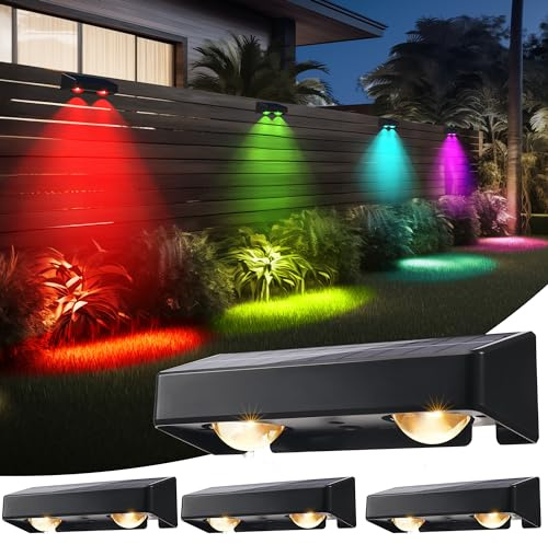 BrizLabs Solarlampen für Außen Garten, 4 Stück Solar Wandleuchte Aussen 11 Modi LED Gartenleuchte Wasserdicht Solarleuchte Warmweiß/Kaltweiß/Farbwechselnde Beleuchtung für Terrasse Stufen Treppen Deko